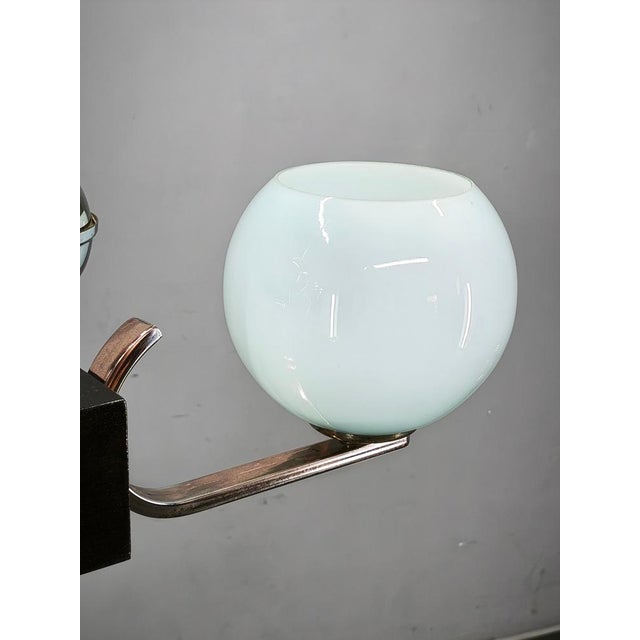 1930s Art Deco Chrome and Opaline Glass Chandelier, Former Czechoslovakia, 1930s For Sale - Image 5 of 12
