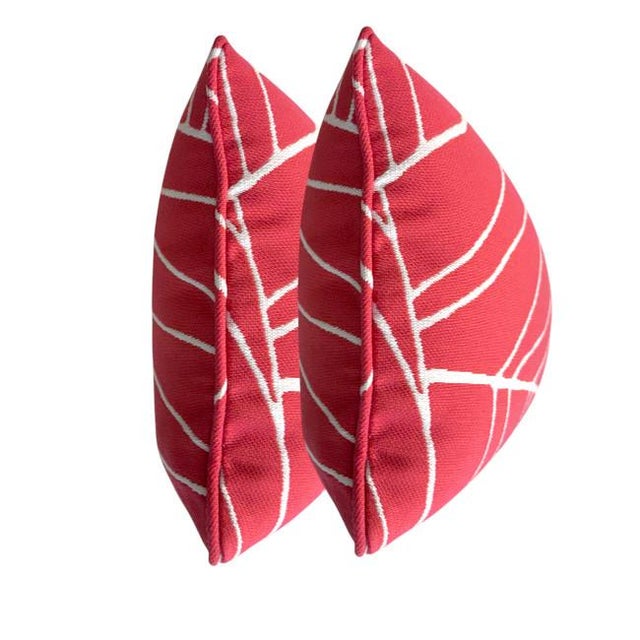 Pair of Thibaut Geometric Pink & White Lumbar Pillows For Sale In West Palm - Image 6 of 7