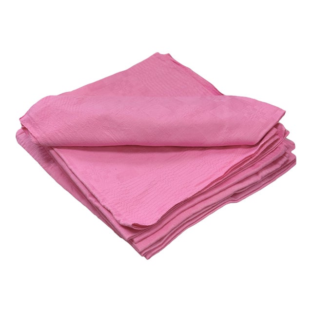 Vintage French Pink Checkerboard Napkins, Set of 8 For Sale