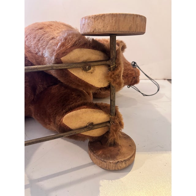 Vintage Plush Bear Pull Toy on Wooden Wheels For Sale - Image 9 of 12