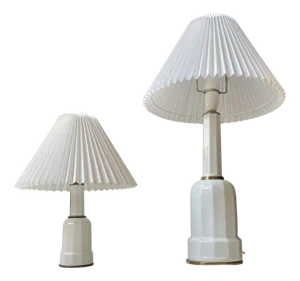 Danish Heiberg Table Lamps in White Porcelain and Brass, 1930s, Set of 2