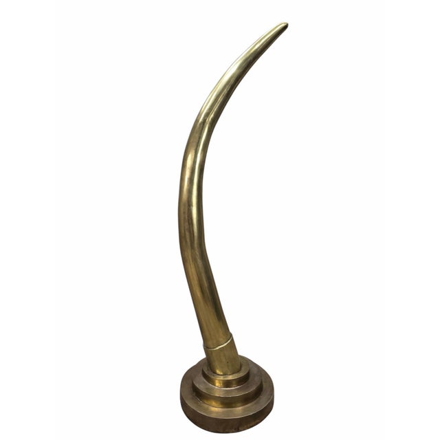 Vintage Mid Century Oversized Brass Elephant Tusk Horn For Sale - Image 4 of 8