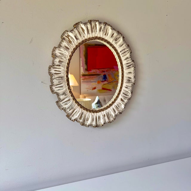 Syracuse China 1960s Gold and Cream Ruffle Oval Mirror For Sale - Image 4 of 8