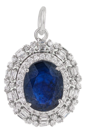 Natural 2.78ct Blue Sapphire & Diamond Cluster Art Deco Pendant in 14k Gold
