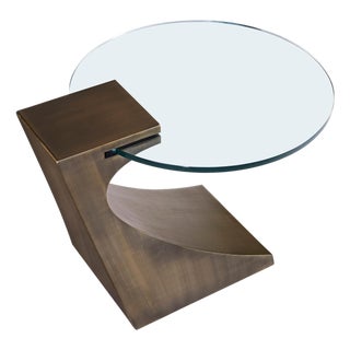 Modern Greg Sheres Style Bronze Lamp Table with Oval Glass Top For Sale