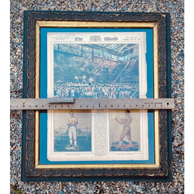 Wood Authentic Antique Boxing Program 1926 New York World Newspaper Supplement Beautifully Presented in Period Carved Frame For Sale - Image 7 of 9
