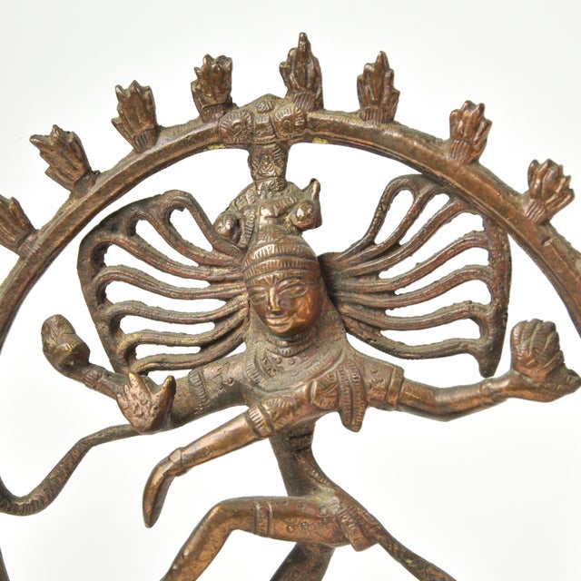 Mid 20th Century Vintage 8" Brass Hindu Shiva Nataraja Dancing Statue Primitive Style For Sale - Image 5 of 11