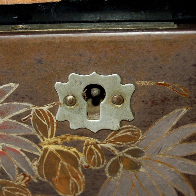 Metal 1930s Japanese Jewelry Box Lacquer Interior and Skeleton Key For Sale - Image 7 of 8