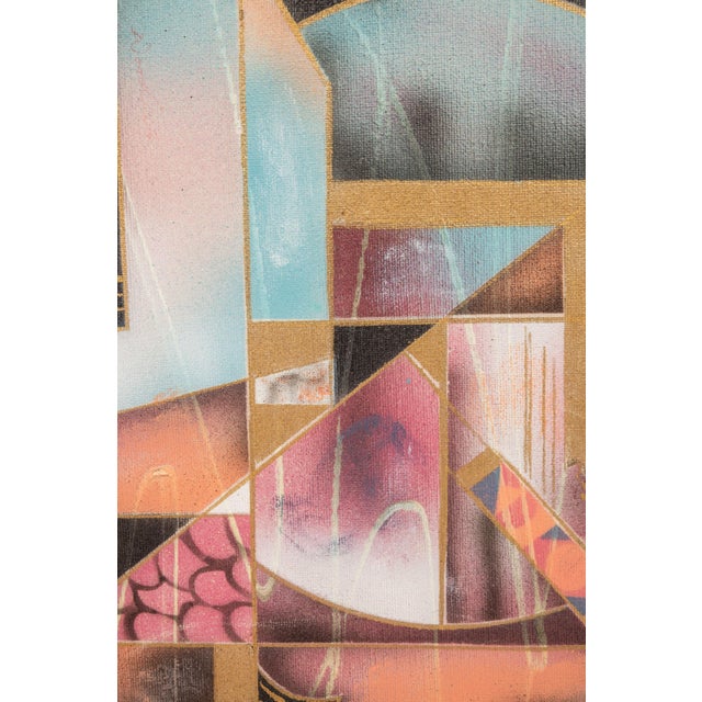 Framed Signed Mid-Century Modern Geometric Abstraction Oil on Canvas Painting by Fred Blassingham, Usa, C. 1980s For Sale - Image 10 of 13