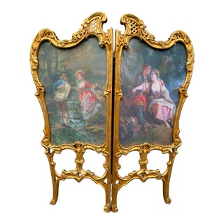 1960 French Louis XVI Gold Beech Screen Room Divider - 2 Panels For Sale