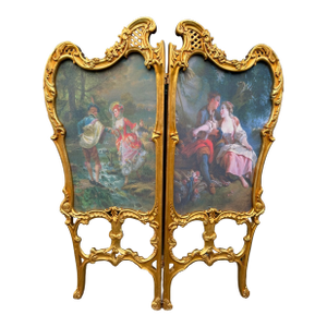 1960 French Louis XVI Gold Beech Screen Room Divider - 2 Panels