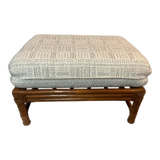 Mid 20th Century Mid Century Rattan Ottoman With Cushion For Sale