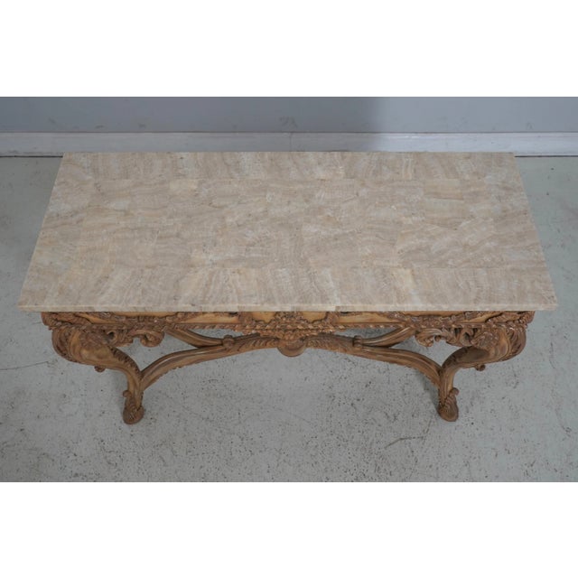 Traditional Maitland Smith Highly Carved Marble Top Console Table For Sale - Image 3 of 12