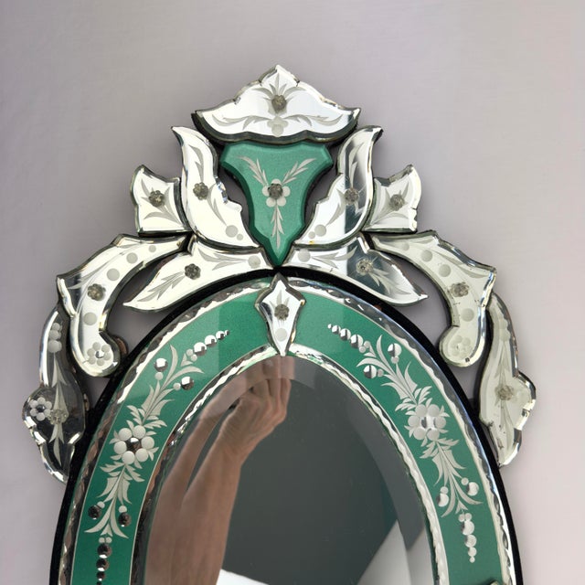Early 20th Century Venetian Glass Mirror - Etched & Reverse Painted For Sale - Image 4 of 12
