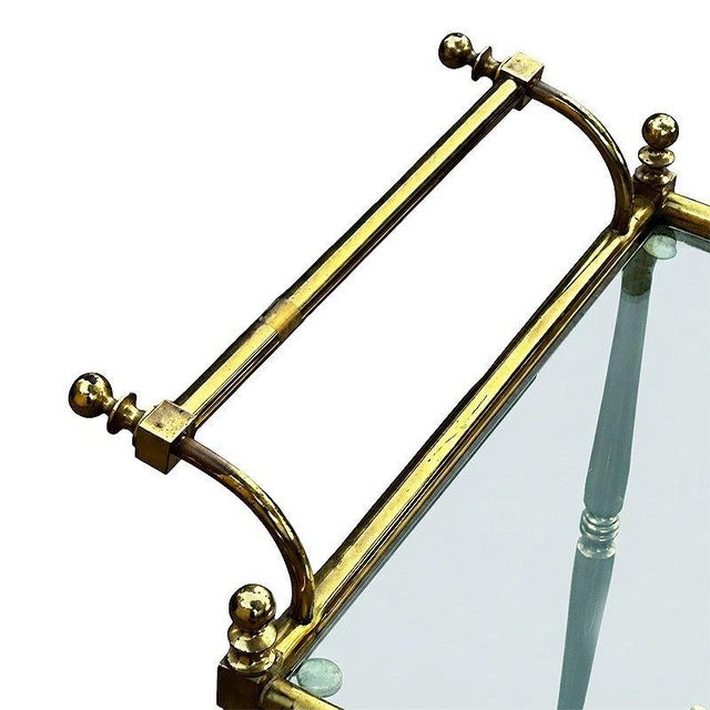 1950s Mid-Century Regency French Solid Brass & Glass Bar Cart W/ Bottle Holder For Sale - Image 5 of 11