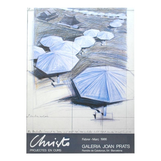 Joan Prats Gallery Poster with Beach Umbrella Sketch after Christo For Sale