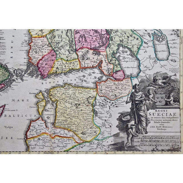 An early 18th century hand-colored copper-plate map entitled "Regni Sueciae in omnes suas Subjacentes Provincias accurate...