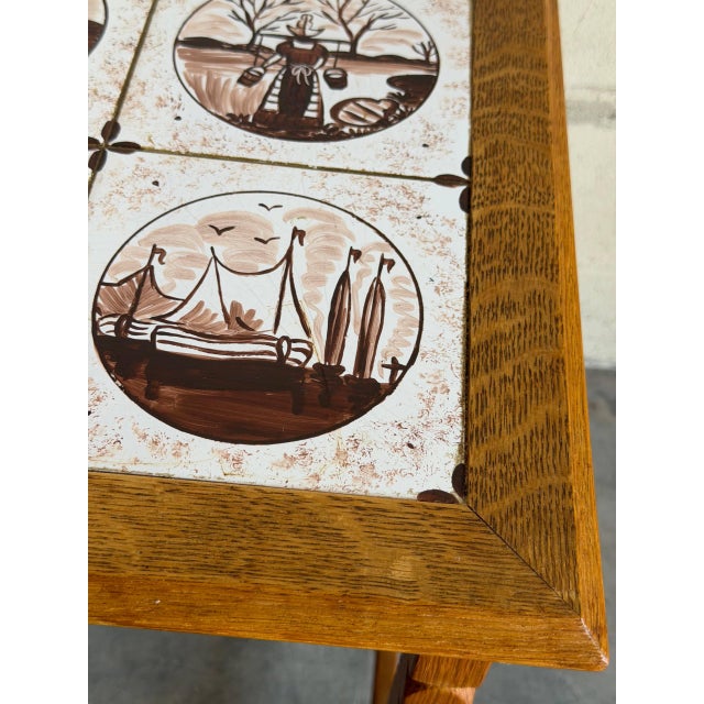 Brown Oak Nesting Tables Set of 3 Ceramic Tile Top Accent End Side Tables Vintage 1970s For Sale - Image 8 of 9