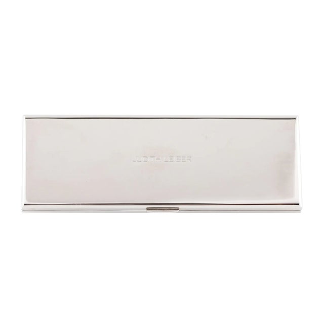 Art Deco Judith Leiber Mirror Slim Pocket Rhinestone Crystal White Turquoise Blue Zebra Stripes Silver in Box For Sale - Image 3 of 5