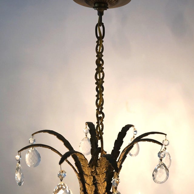 Bronze Vintage French Louis XIV Style Bronze & Crystal Eight-Light Chandelier C1930 For Sale - Image 8 of 10