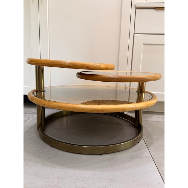 MCM Pencil Reed & Bamboo Three-Tier Swivel Coffee Table For Sale In New York - Image 6 of 12