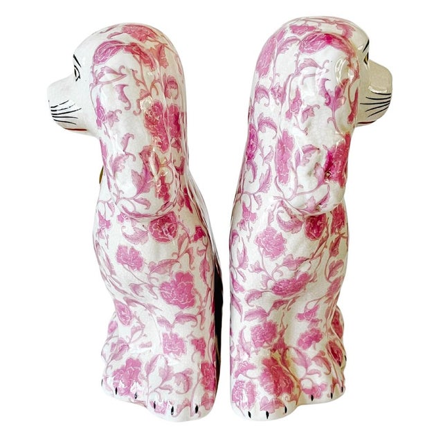 2020s Pink Floral Staffordshire Style Spaniel Dog Figurines - a Pair For Sale - Image 5 of 8