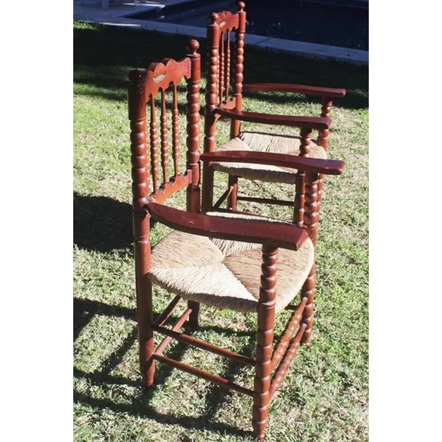Brown Set of Vintage High Throne Armchairs with Turned Legs and Acetate Seat, 1970s For Sale - Image 8 of 12
