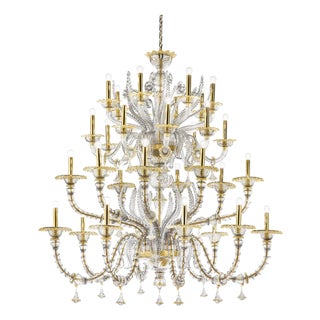 Murano Glass Chandelier with Gold Accents and Leaves by Simoeng For Sale