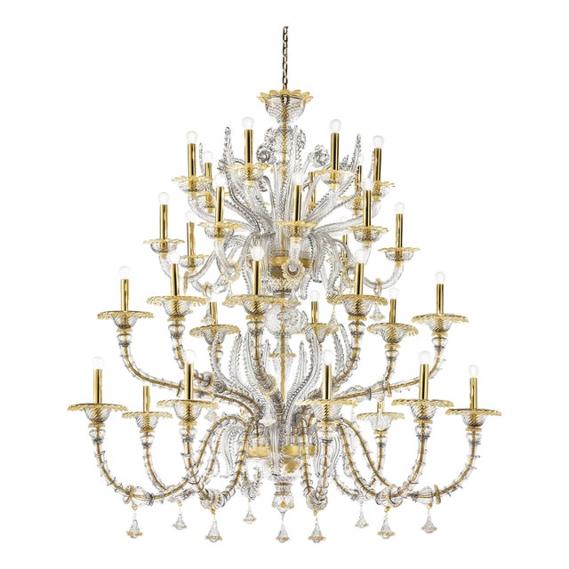 Murano Glass Chandelier with Gold Accents and Leaves by Simoeng For Sale