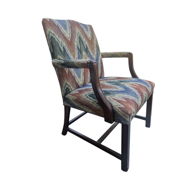 Mid 20th Century Vintage Schumacher Flamestitch Upholstered Federal Arm Chair For Sale - Image 5 of 18