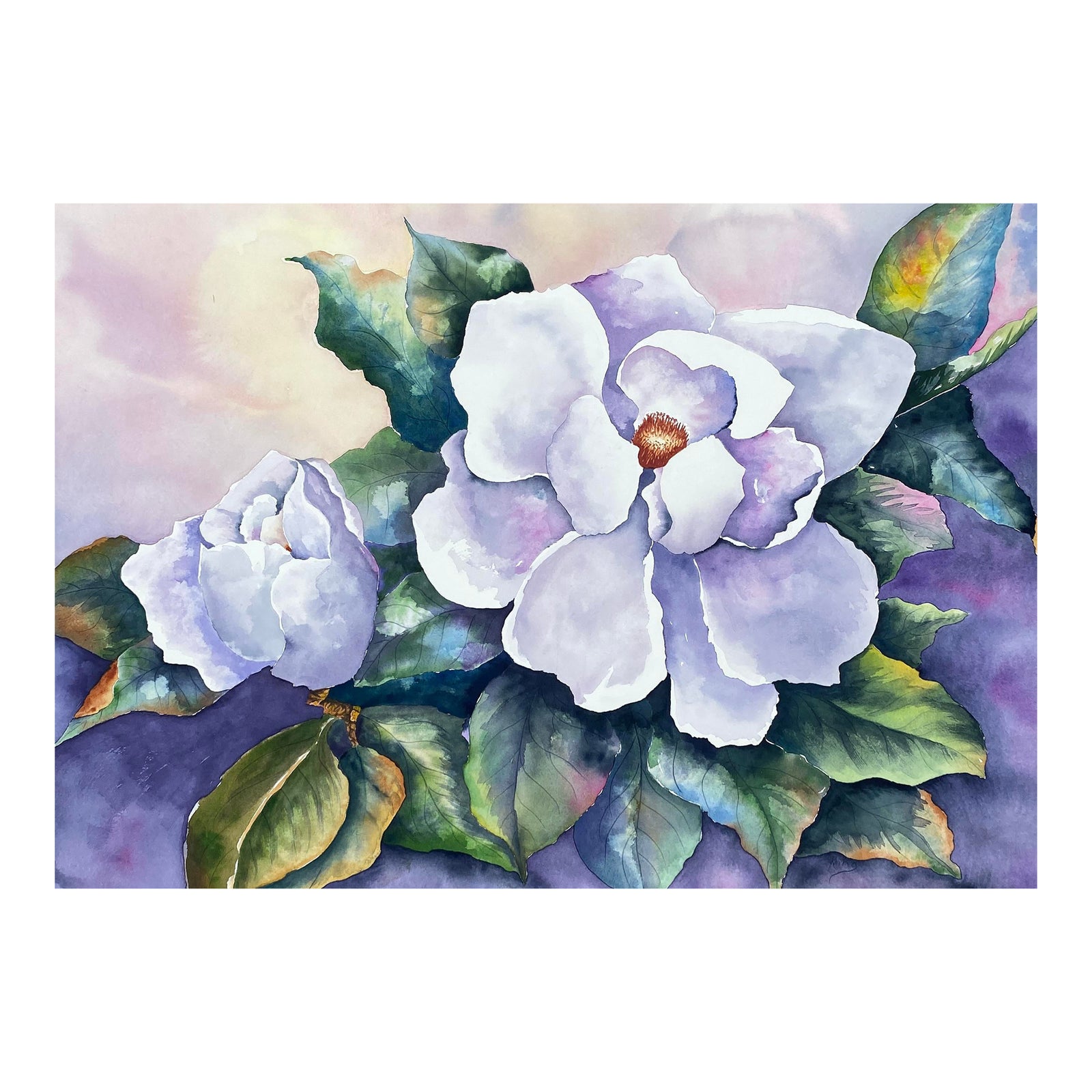 Contemporary Magnolia Blossom Watercolor by King Chairish