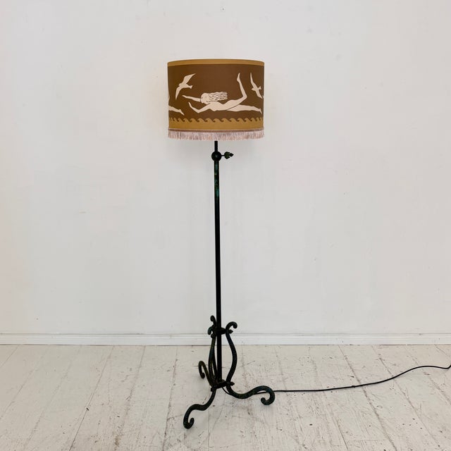 Vintage Wrought Iron Floor Lamp in the style of Armand-Albert Rateau, 1940s For Sale - Image 13 of 13