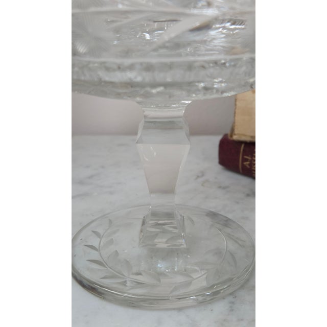 Glass Vintage Cut Glass Star and Leaf Pedestal Compote For Sale - Image 7 of 18