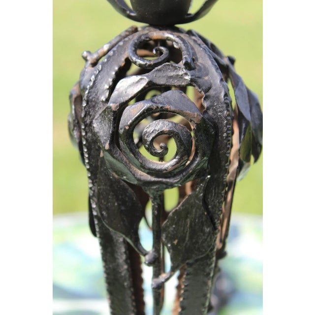 Black 1920s French Art Deco Wrought Iron Lamp With a Glass Shade Signed Daum Nancy For Sale - Image 8 of 12