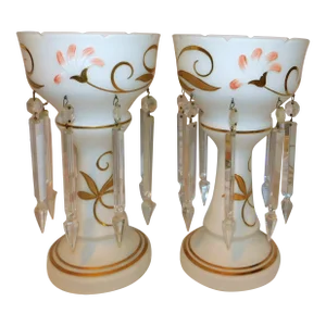 Pair of 1920s Milk Glass Candle Lustres
