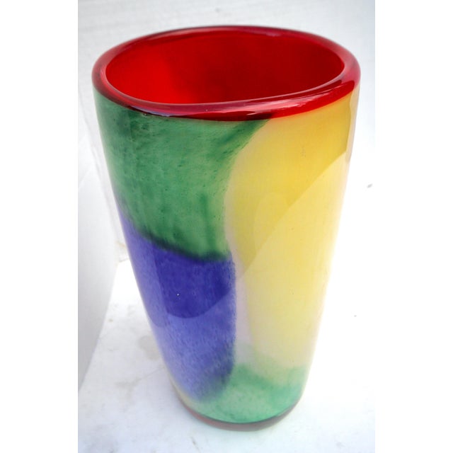 Glamorous Mid-Century Cased–Glass Block Vase With Red Interior - Makora Krosno Poland For Sale - Image 12 of 17