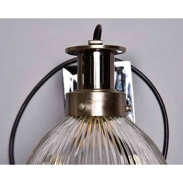 Vintage English Industrial Chrome and Glass Sconces - Pair For Sale - Image 4 of 10