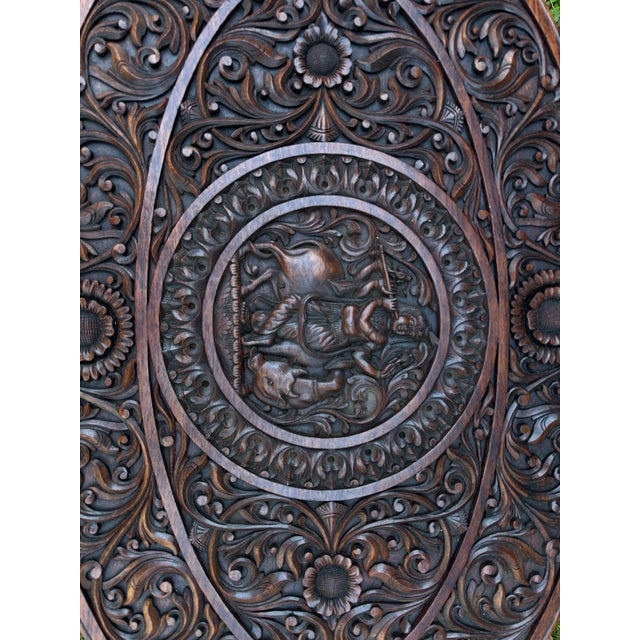 Antique Anglo-Indian Hand Carved Elephant Head Figures, Glass Top Oval Table For Sale - Image 4 of 9