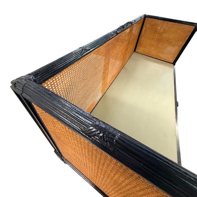 Black Vintage Black High-Gloss Lacquer Double-Caned Daybed With Custom Tiger Upholstery For Sale - Image 8 of 16