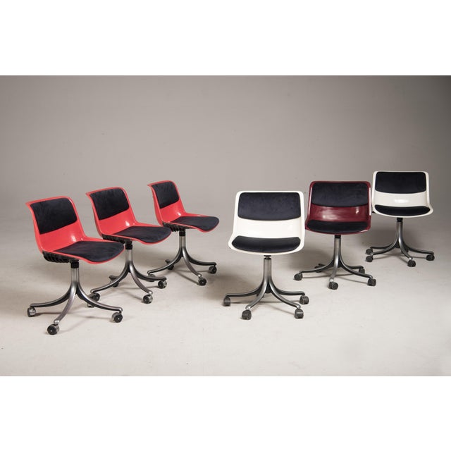 Five office swivel wheeled chairs by Osvaldo Borsani for Tecno, made in Italy in 1980s. Stamped on the bottom and marked...