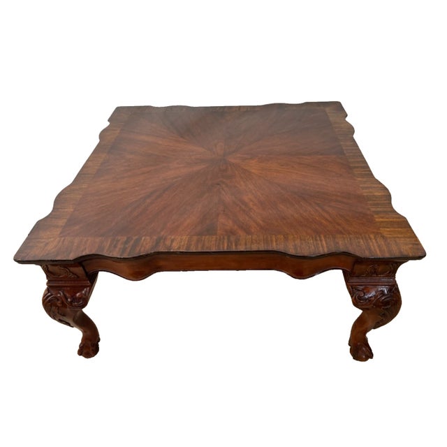 Vintage Cocktail Coffee Table with Ball Claw Legs, Large Square Shape, Chippendale Style, Banded Mahogany inlay top. 20 x...