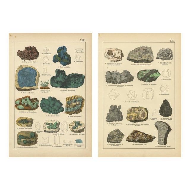 Kenngott, Mineralogy Chromolithographs, Azurite, Malachite, Meteorites, 1888, Paper For Sale