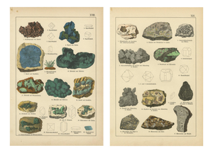 Kenngott, Mineralogy Chromolithographs, Azurite, Malachite, Meteorites, 1888, Paper