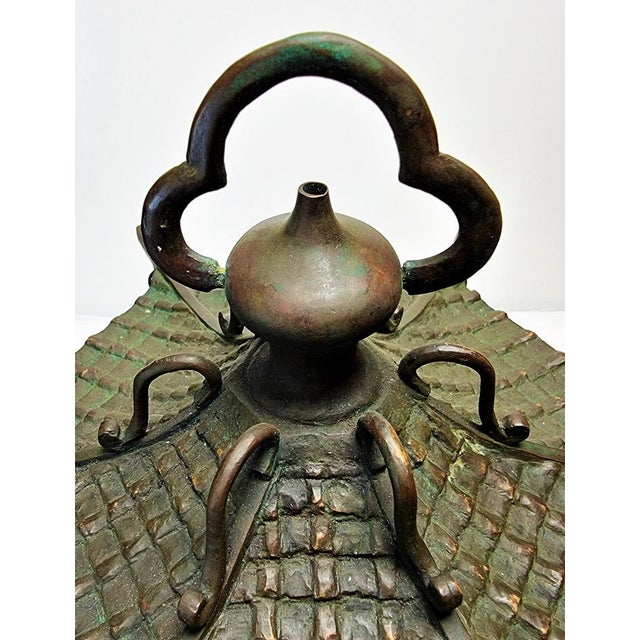 Large Chinese Bronze Lantern Ceiling Lamp, 1930s For Sale - Image 11 of 17
