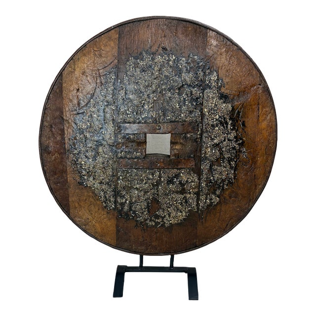 Mounted Ox Wheel Sculpture for Indoor or Garden Use For Sale