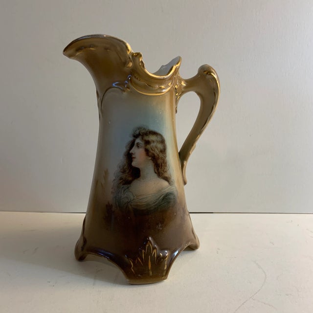 Brown Antique Late 19th Century Pitcher With Woman's Portrait For Sale - Image 8 of 8