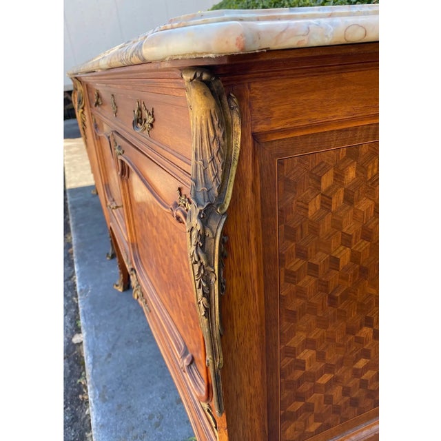 Wood Early 20th Century Pair of Singed Linke Bronze Mounted Parquetry Commodes, Francois Linke, Paris Fr For Sale - Image 7 of 14