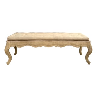 Vintage French Hollywood Regency Upholstered Pillow-Top Button Tufted Bench For Sale