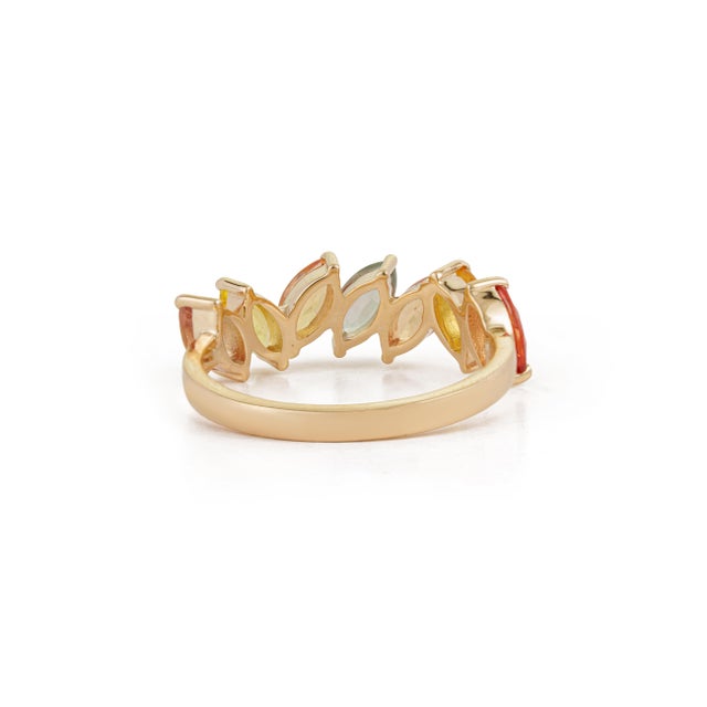 Mid 19th Century 2.05ct Marquise Cut Rainbow Sapphire Band 14k Gold Ring Size 6 For Sale - Image 9 of 16