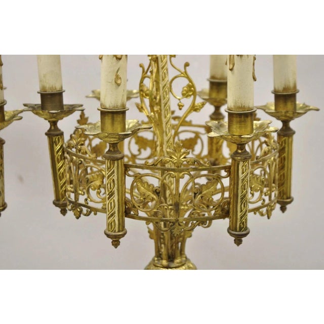 Antique Gothic Revival Gold Bronze Figural Candelabra Table Lamps - A Pair For Sale In Philadelphia - Image 6 of 11